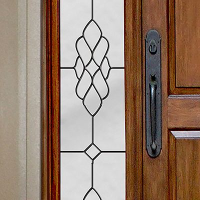 Close up of Gila® LaSalle Sidelight Decorative Window Film on front door