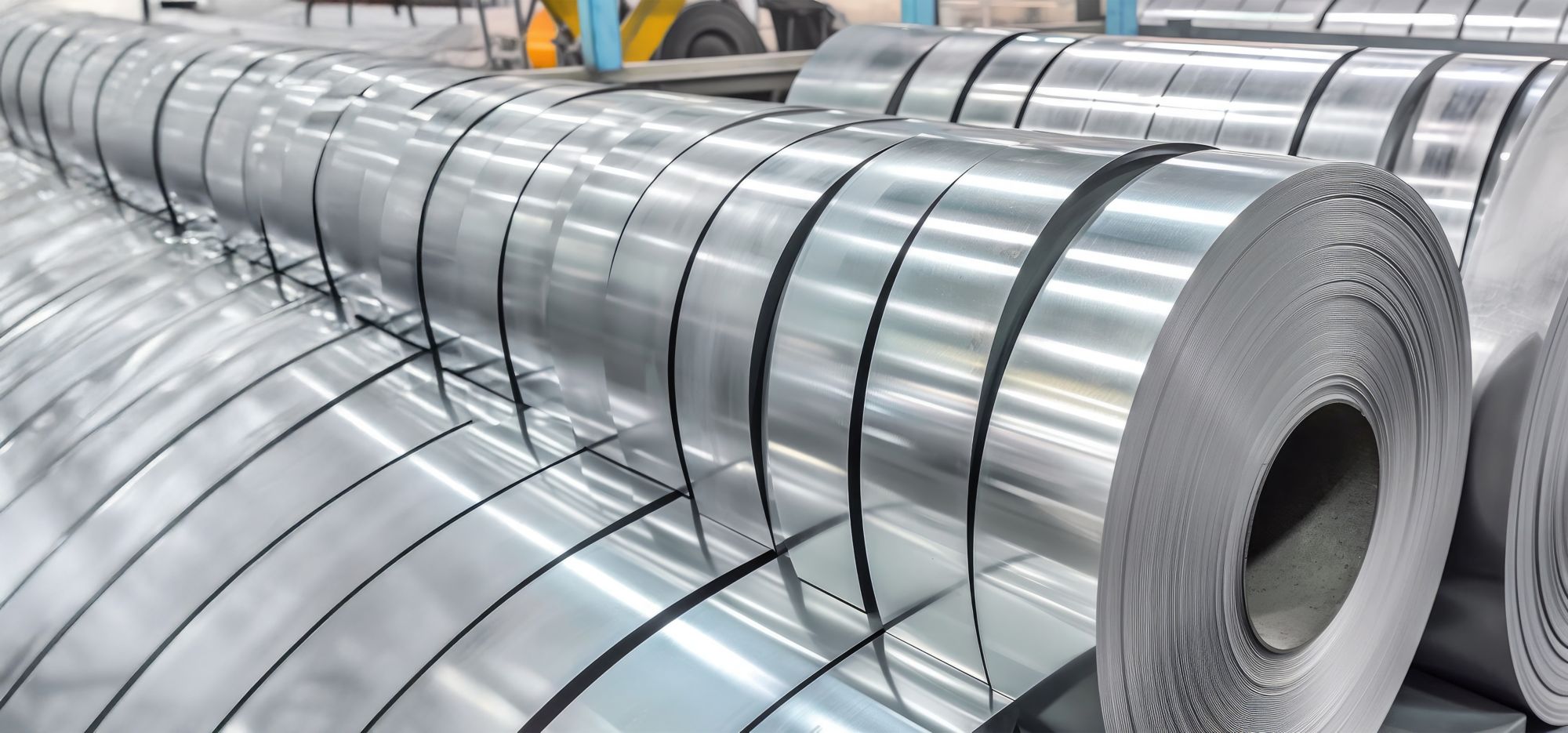 Rows of aluminum coils to make food cans.  