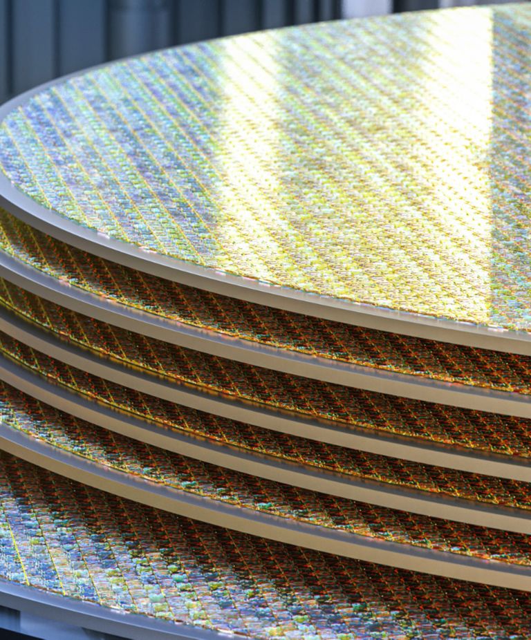 Semiconductor boards are stacked on a surface 