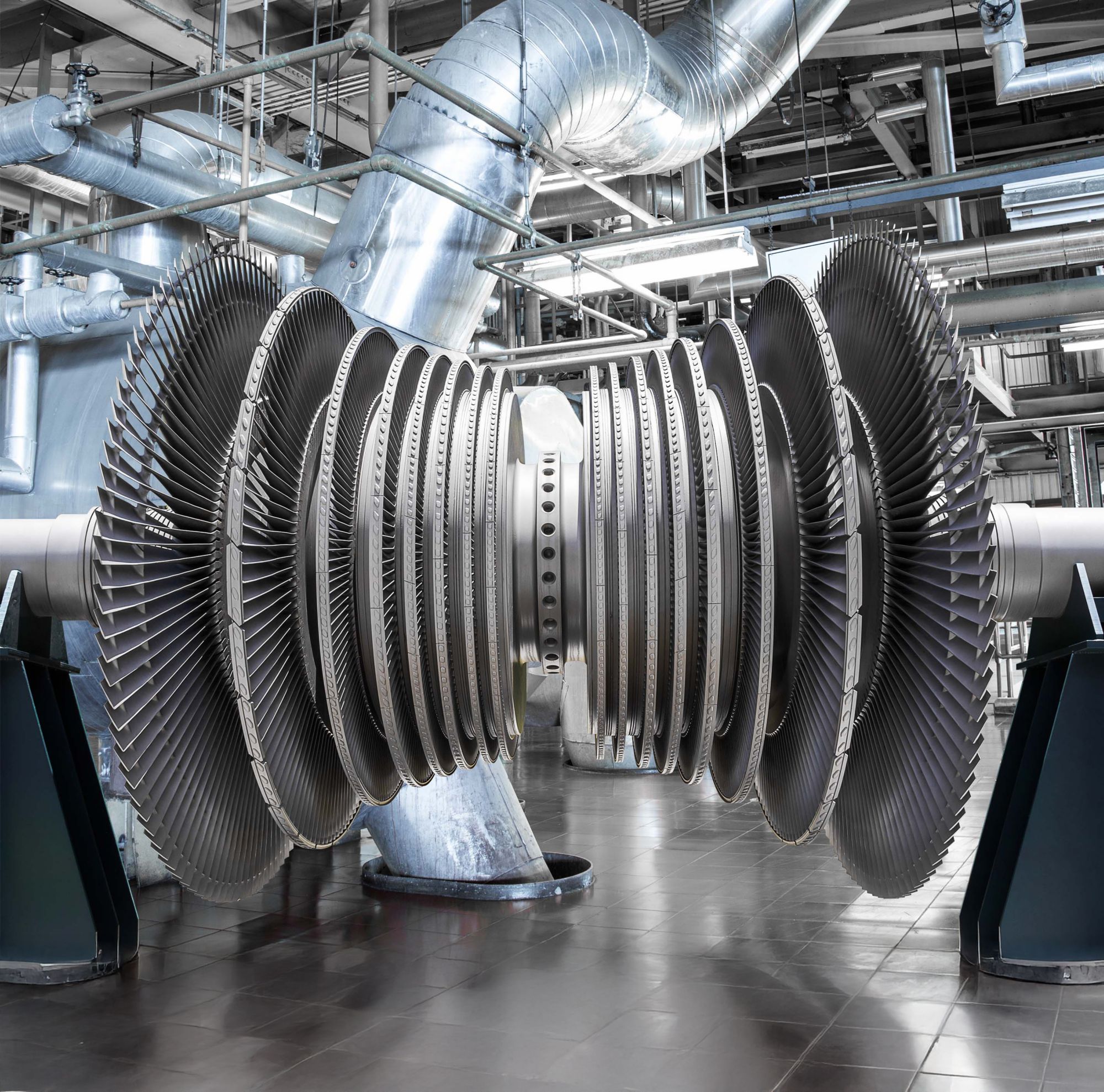 Steam turbine of power generator in an industrial thermal power plant. 