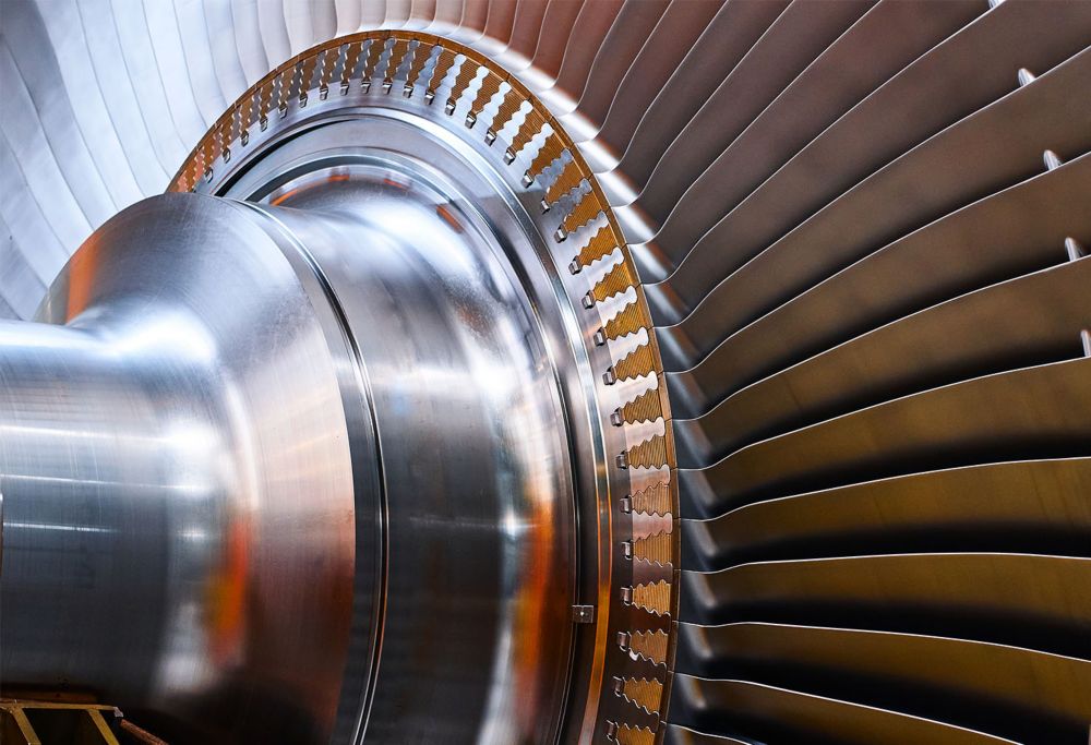 A close-up of a steam turbine rotor.  