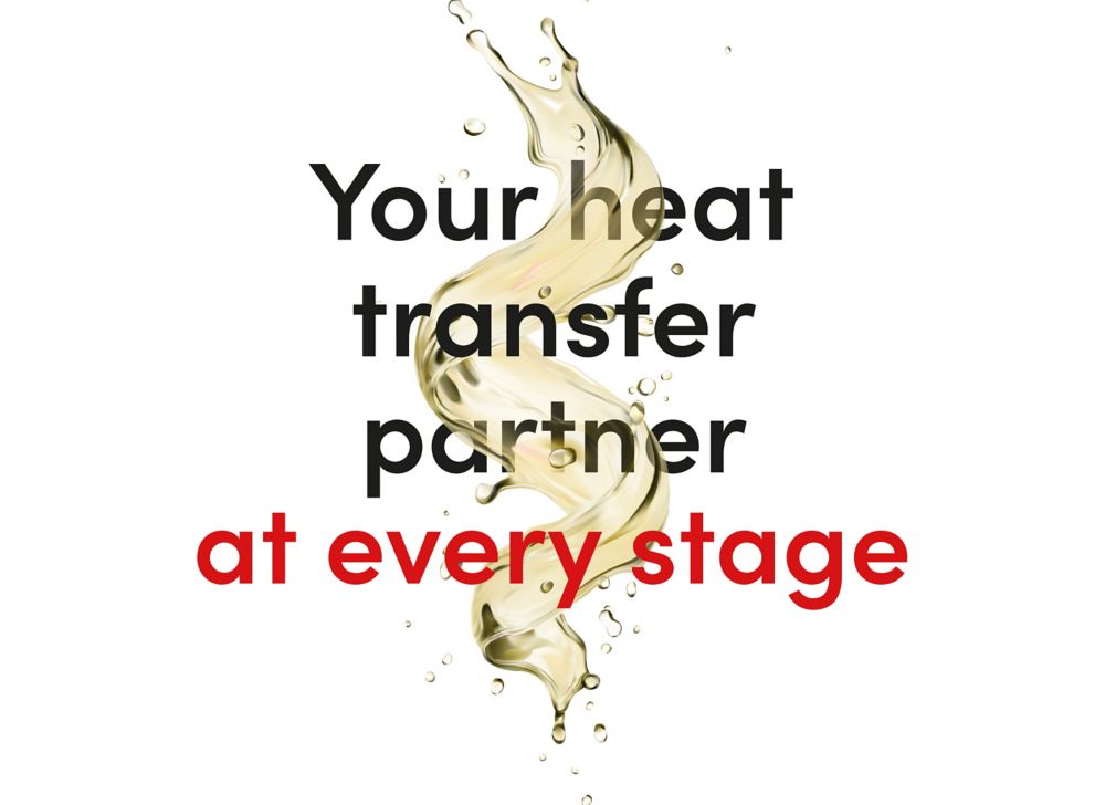 “Your heat transfer partner at every stage” with heat transfer fluid swirling between the words. 