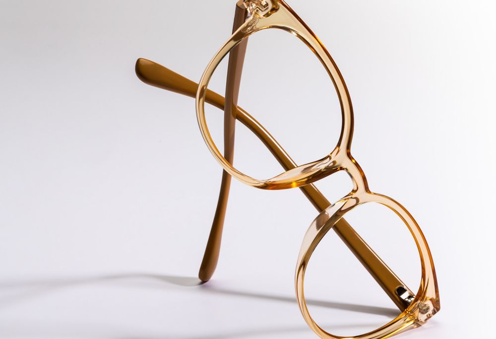 Light brown frames made from Tritan copolyester. 