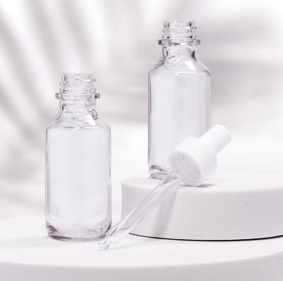 Multiple clear cosmetic bottles