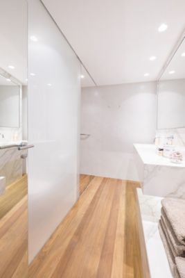 interior bathroom design with glass wall partition