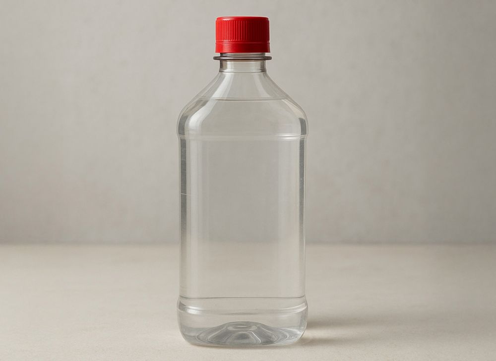 Clear, thick‑walled Eastman Renew bottle suitable for wine and spirits. 