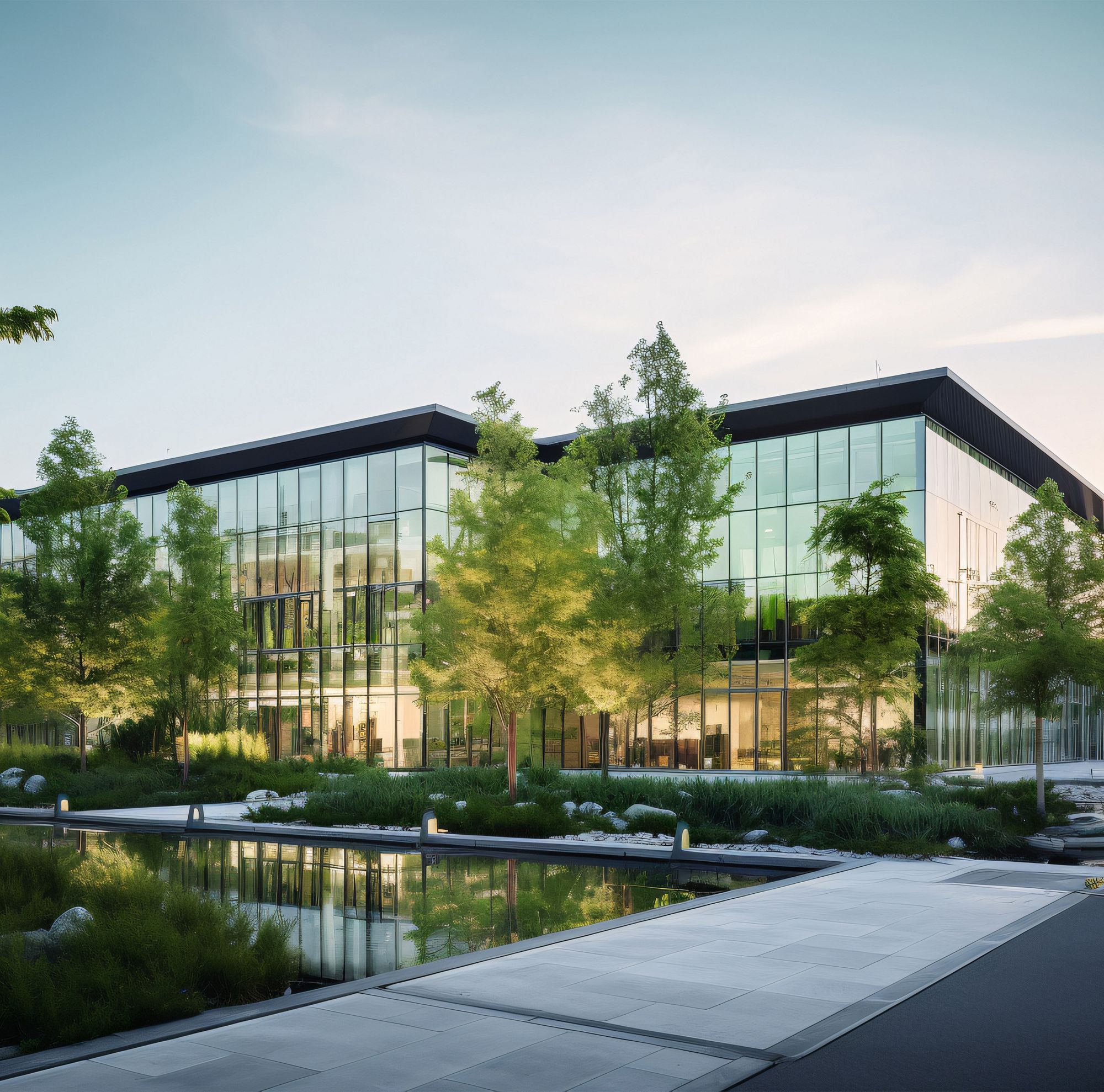 Glass structure with trees inside 