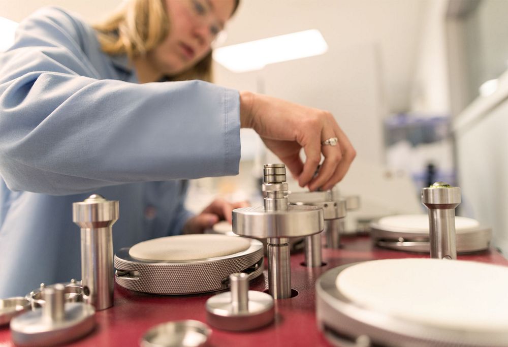 A team member works on innovations related to Eastman Naia cellulosic fiber. 
